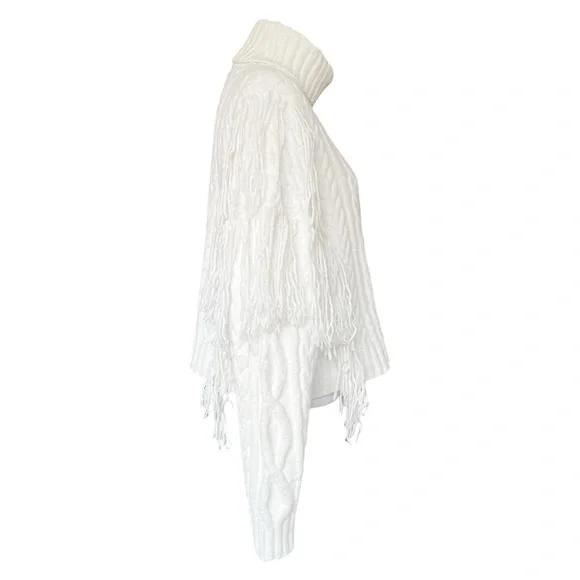 Ronny Kobo Maram Fringed Cableknit Turtleneck Sweater Women’s XL - Picture 8 of 11